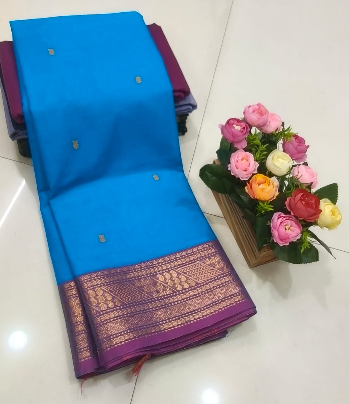 Royal Blue Kanchi Cotton Saree with Handmade Butta Work